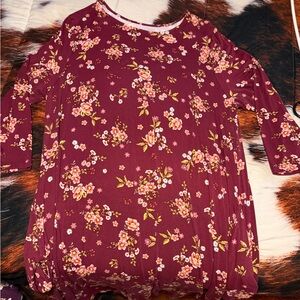 Time and Tru Burgundy Floral Long Sleeve Top